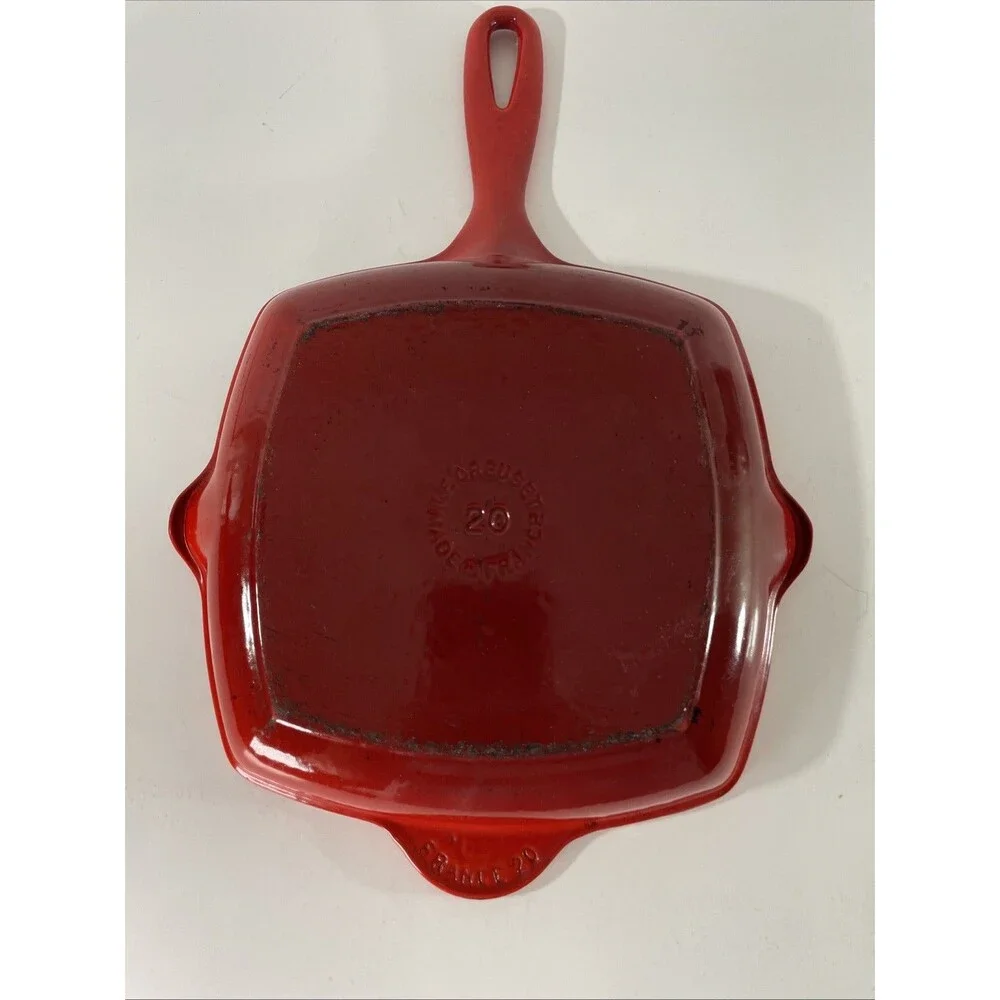 Le Creuset Flame Orange Enameled #20 Cast Iron Square Grill Pan Griddle